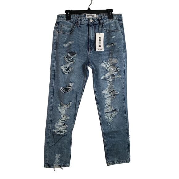 Women's Refuge Denim Boyfriend Mid Rise Distressed Jean, Size 11 - Light Blue - Picture 1 of 11
